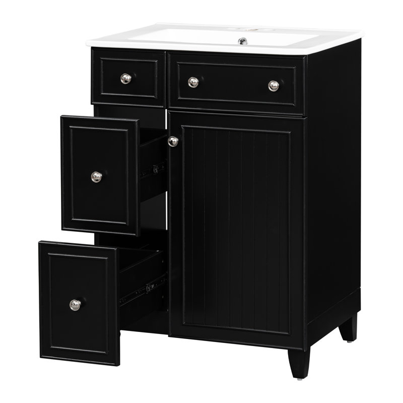 Black Bathroom Vanity Cabinet - Ceramic Sink & Functional Design With, Black