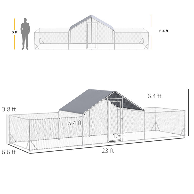 Poulailler en métal et imperméable, spacieux pour les canards, 23 pi x 6,6 pi 6,4 po