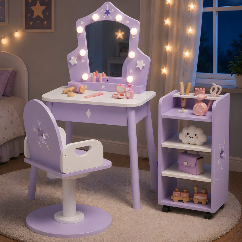 Ensemble de coiffeuse 3 pièces pour enfants, violet, Mauve