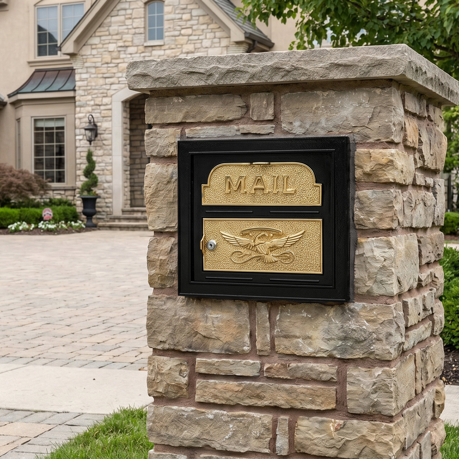 Classic Faceplate Mailbox with Brass Accents, Black