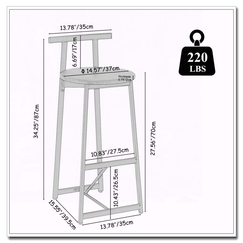 Ensemble de 3 tabourets de bar à hauteur de comptoir avec dossier ergonomique et siège en panneau de fibres à densité moyenne