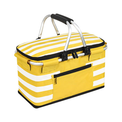 Panier isotherme 26L, sac isotherme pliable et étanche avec couvercle et poignées robustes pour le pique-nique extérieur, le magasinage et les voyages, jaune