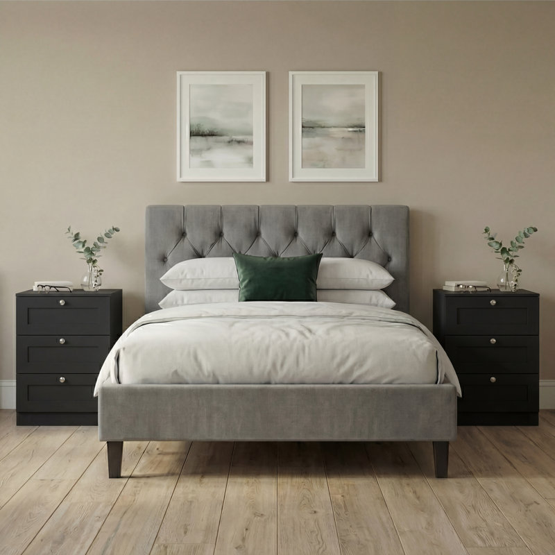 Tasneem 3 Drawer Bedside Chest Set Of 2, White, Black