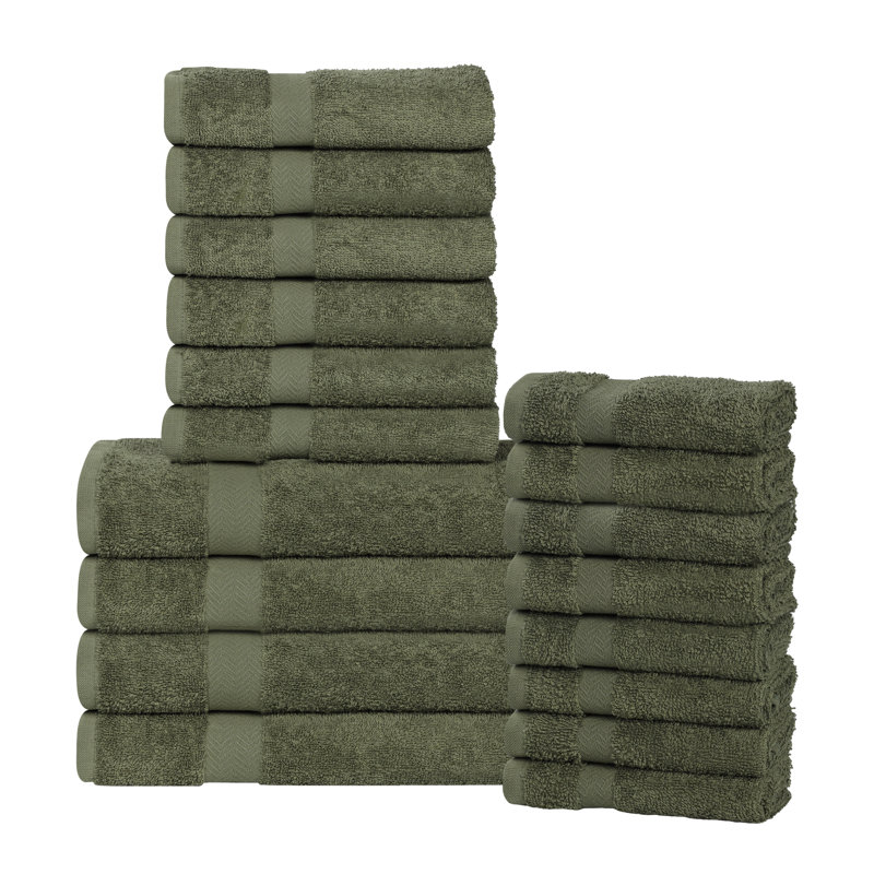 Ensemble de serviettes 100% coton 18 pièces Josann, Vert forêt