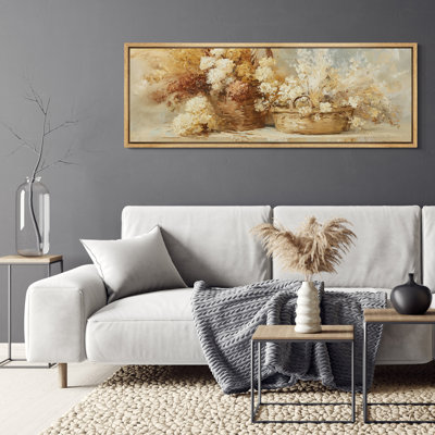 Warm Beige and Cream Floral Arrangement Still Life - Large Framed Canvas Master Bedroom Wall Art Print