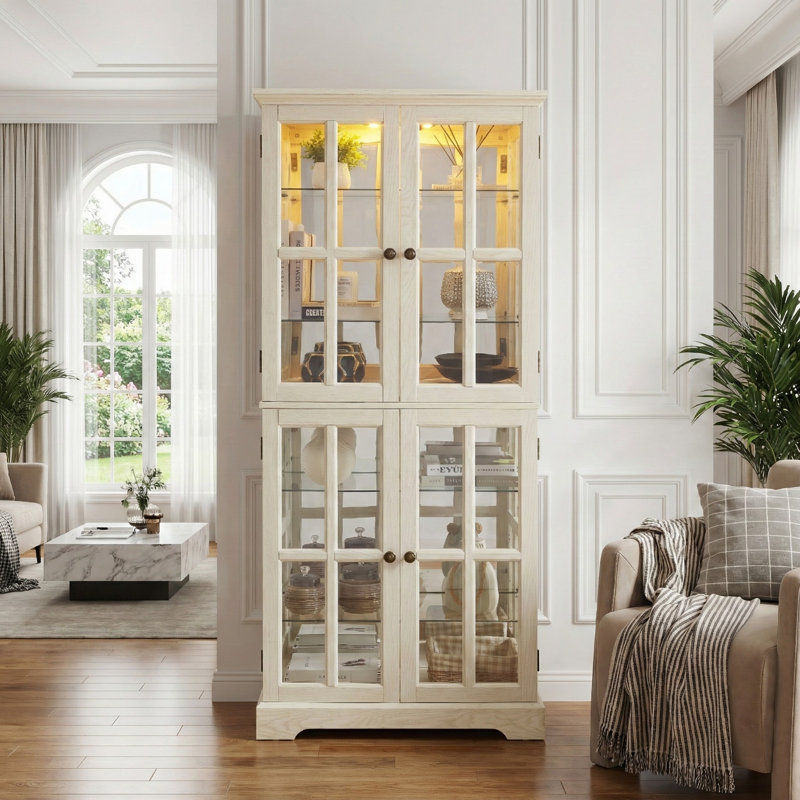 Vaisselier blanc avec portes en verre, Blanc