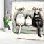 Rideau de bain avec crochets, motif de chats, style encre, 183 x 183 cm