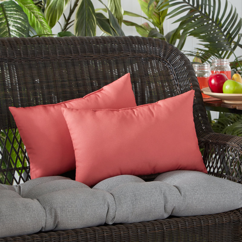 Henrich Indoor/Outdoor Striped Lumbar Pillow, Coral
