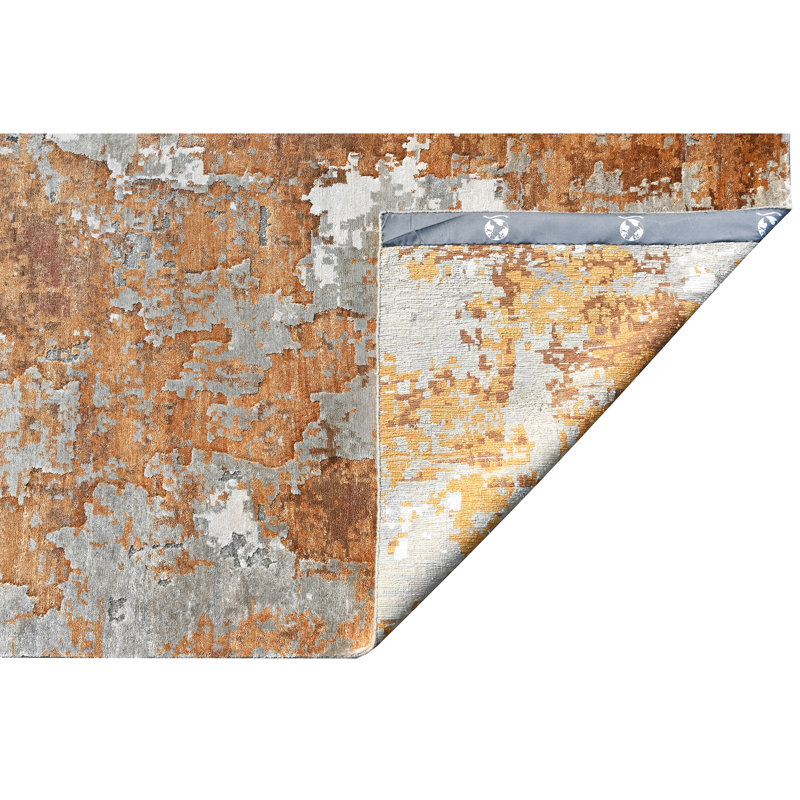 High-Quality Hand-Knotted Grey And Rust Area Rug, Grey And Rust, Rectangle 10' x 14'