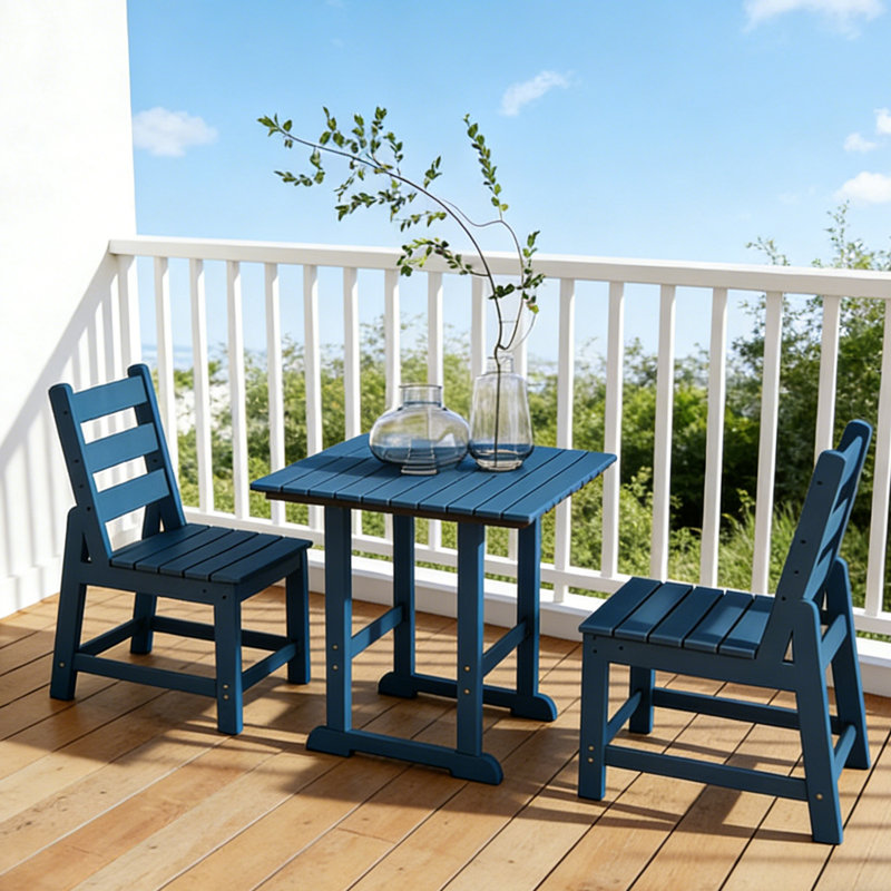 Table de salle à manger d'extérieur HDPE, Bleu