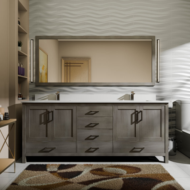 Jacques 72 in. W x 22 in. D Double Bath Vanity and Top, Distressed Gray, White Cultured Marble