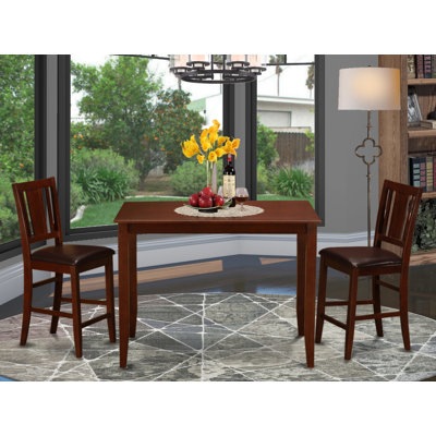Ensemble de salle à manger 3 pièces à hauteur de comptoir pour petits espaces comprenant une table de cuisine rectangulaire et 2 chaises de salle à manger en similicuir, 30 x 48 pouces, acajou