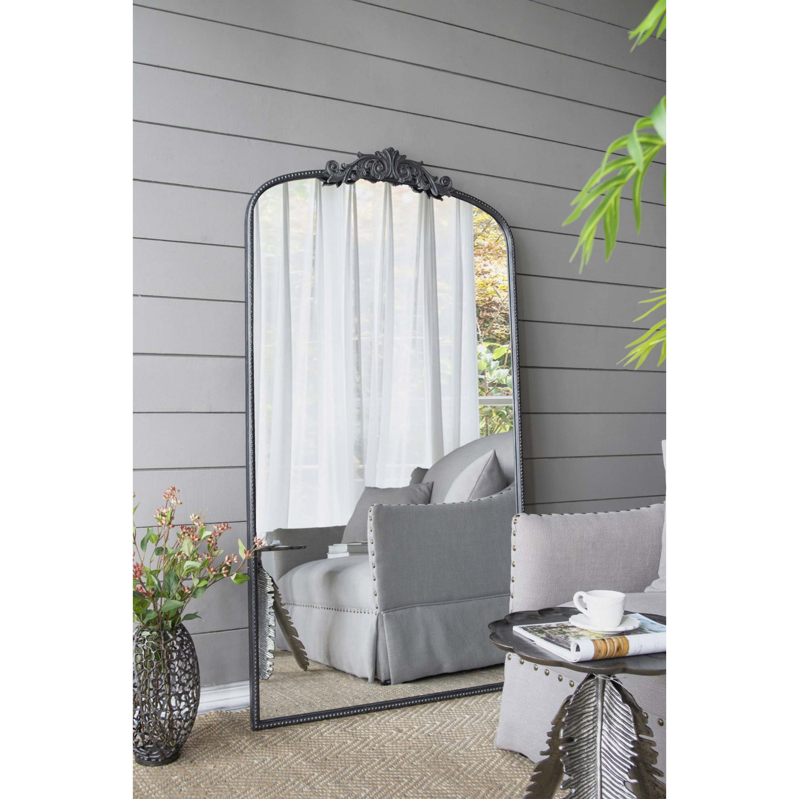Emmeline Metal Arch Mirror, Black, 66" x 36"