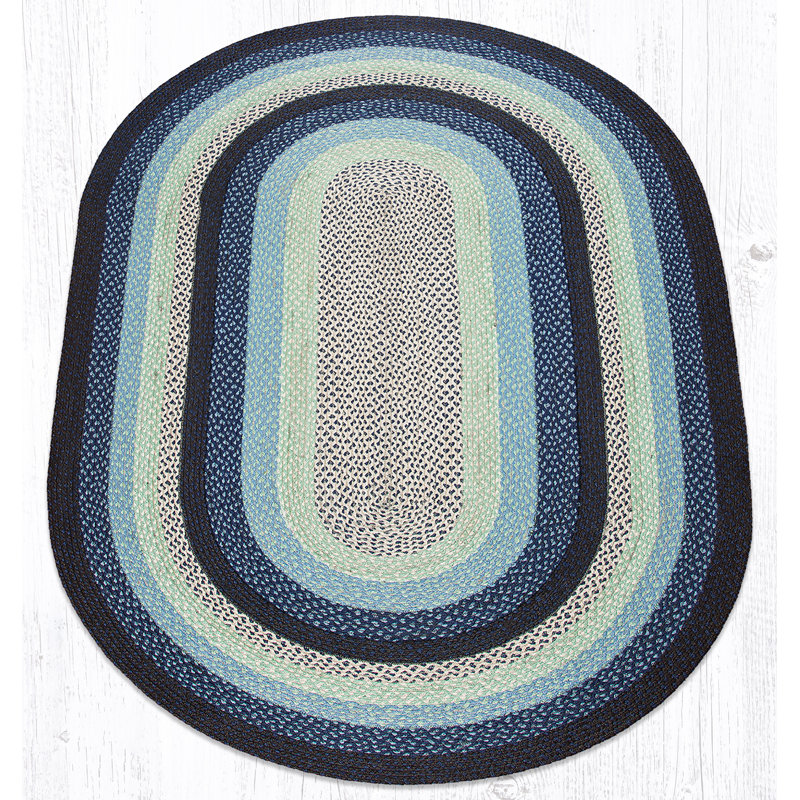  Oval Braided Rug Blueberry & Cream Hand-Woven Jute Rug for Rustic Farmhouse Decor, Oval 5' x 8'