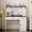 Meuble-lavabo moderne de 43 po de largeur avec miroir éclairé et fente pour sèche-cheveux, coiffeuse blanche, rangement, coiffeuse à maquillage