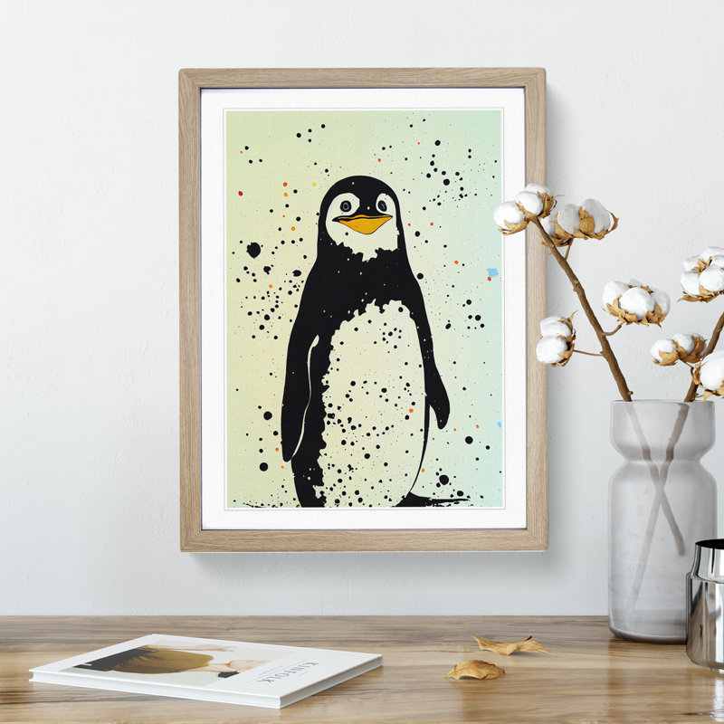 Penguin Graffiti No.7 - Wall Art, Oak Picture Frame, White, 46cm H x 34cm W
