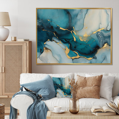 Impression sur toile encadrée turquoise or infusée IV - Fractales