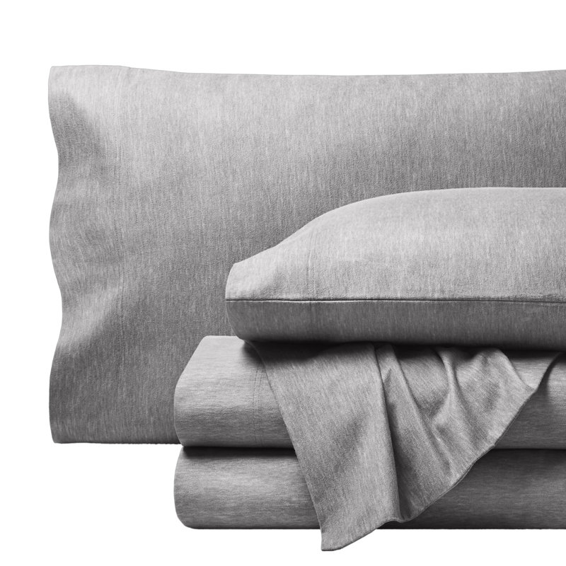 100% Cotton Flannel Sheet Set, Split King Sheet Set with 2 Pillowcases, Heather Light Gray