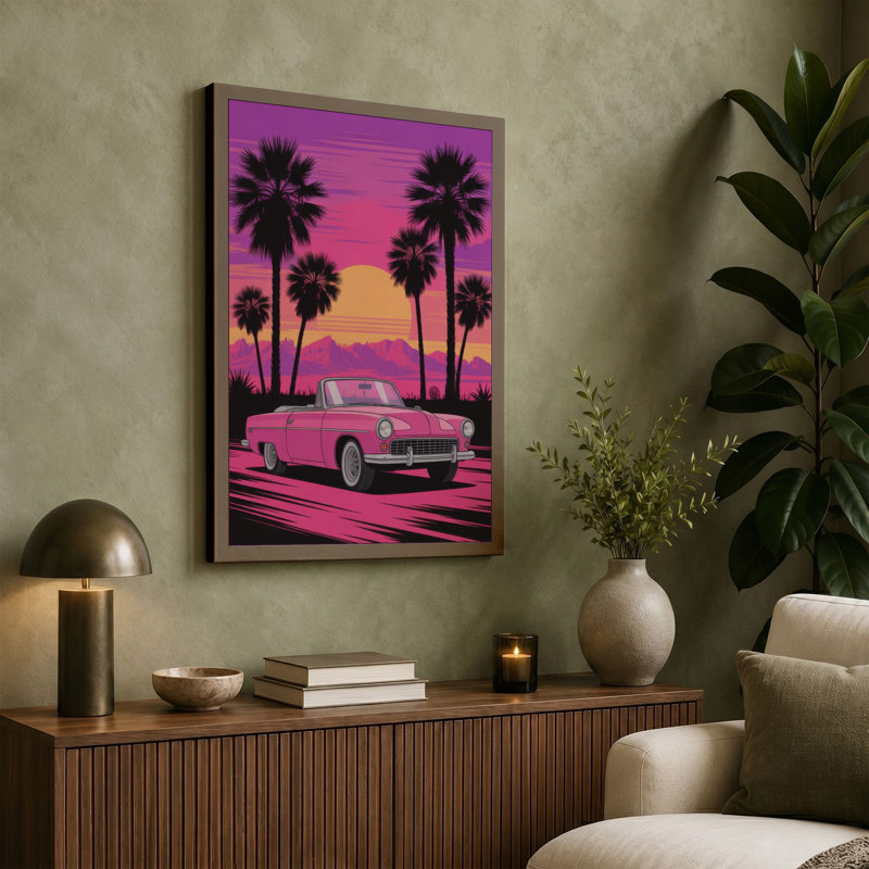 Neon Drive Retro 1 Piece Wrapped Canvas Wall Art, 24x16 - 61.0 x 40.6 cm, Sage Border