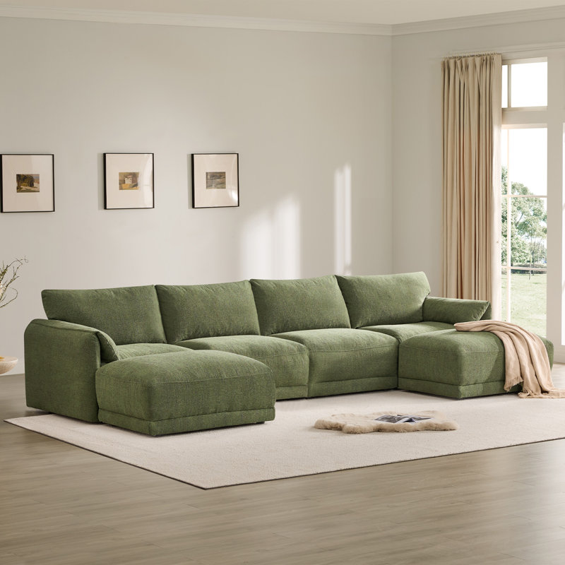 Canapé modulaire avec repose-pieds 6 pièces Bodhild 151 "Boucle, Polyester vert