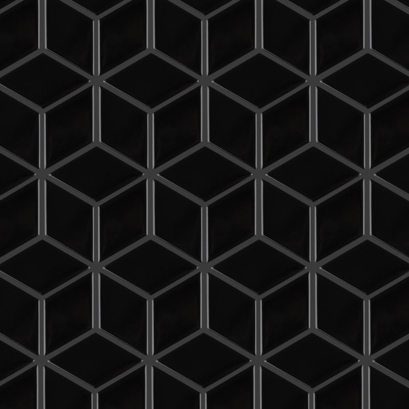 Metro Rhombus 10-1/2 " x 12-1/8 " Porcelain Mosaic Floor & Wall Tile, Glossy Black