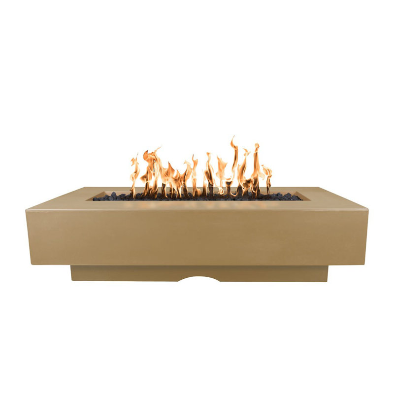 Del Mar Rectangle Concrete Smokeless Fire Pit, Liquid Propane, 15" H x 96" W x 28" D, Vanilla