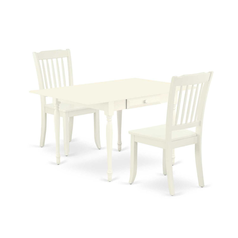 L'ensemble de meubles de salle à manger 3 pièces contient une table de cuisine rectangulaire avec Dropleaf et 2 chaises de salle à manger, lin blanc