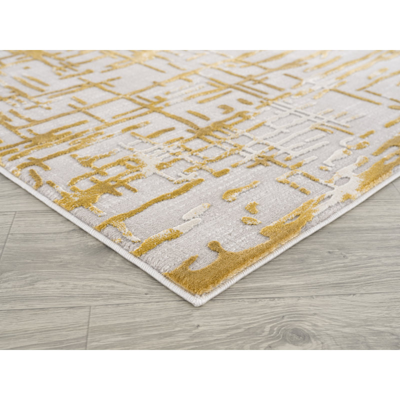 Tapis doré à motif abstrait Delong, Rectangle 5 pi x 7 pi 6 po