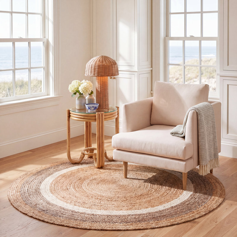 Tapis en jute tissé à la main avec envers en latex et coton Fogarty, Rond 6 pi
