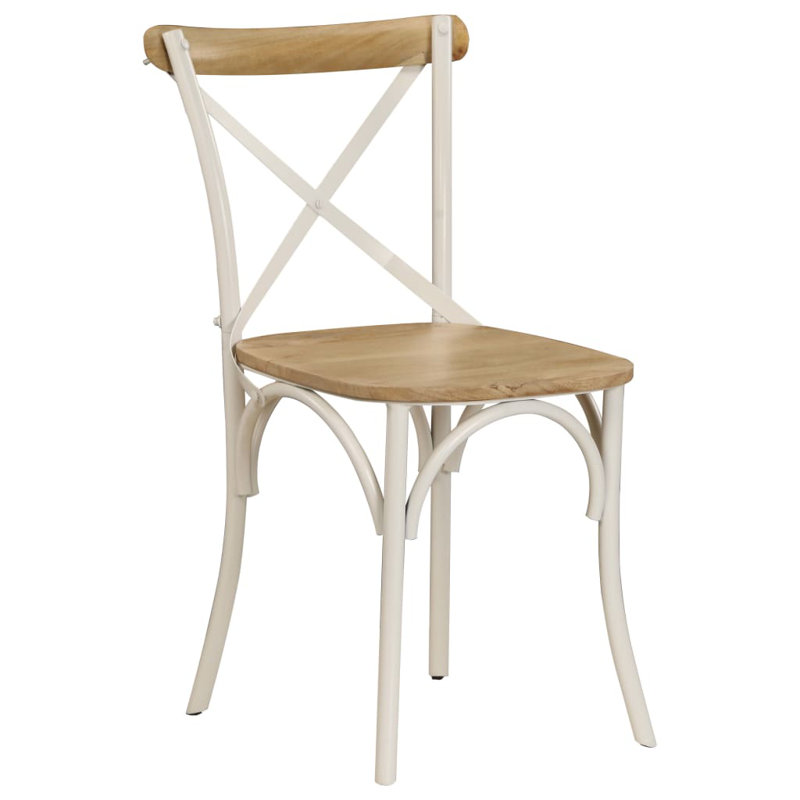 Chaises en croix en bois de manguier massif, Blanc / brun, 6