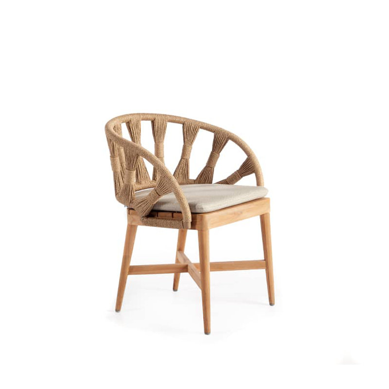 Krabi Outdoor Teak Dining Armchair, Canvas Natural Sunbrella® Canvas