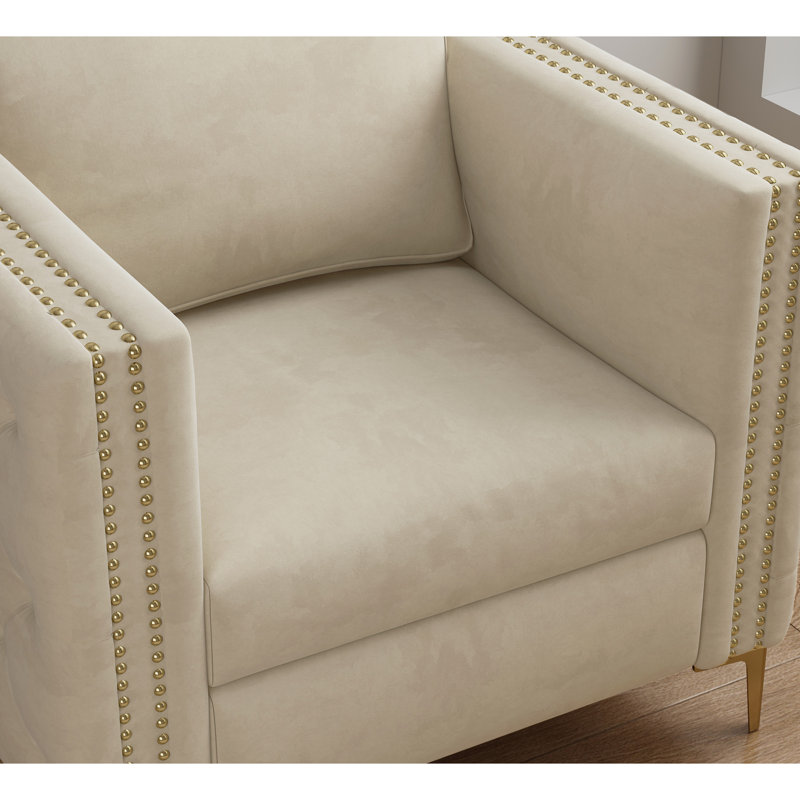 Chaise d'appoint pour fauteuil de salon rembourrée avec pieds en velours, Beige