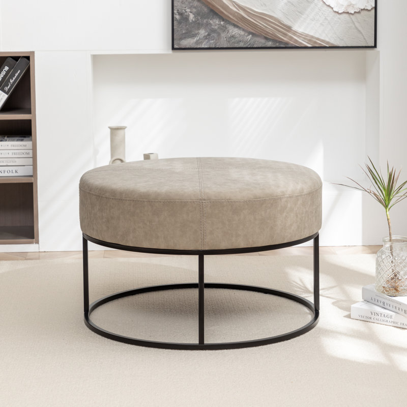 Repose-pieds rembourré en cuir Cattibrie, Similicuir beige