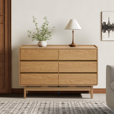 47.2" Oak 6-Drawer Dresser with Rounded Corners Horizontal Dresser by George Oliver