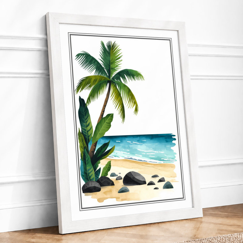 Tropical Shoreline Coastal - Framed Print, A2 - 59.4 x 42.0 cm, White