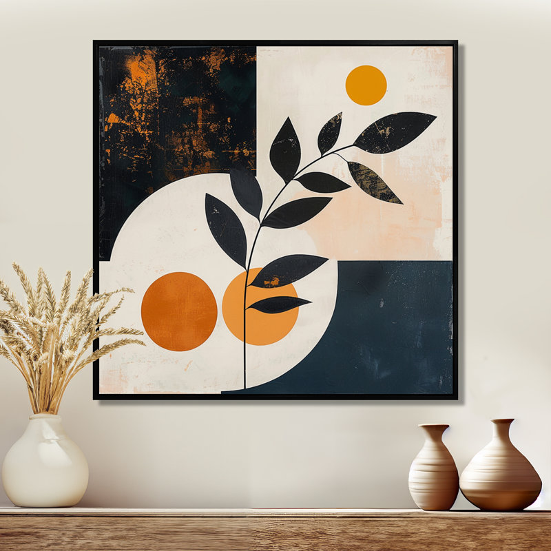 «Retro Leaves Botanical», impression d'art mural sur feuilles, Toile avec cadre flottant noir, H 16 po x l 16 po x P 1 po