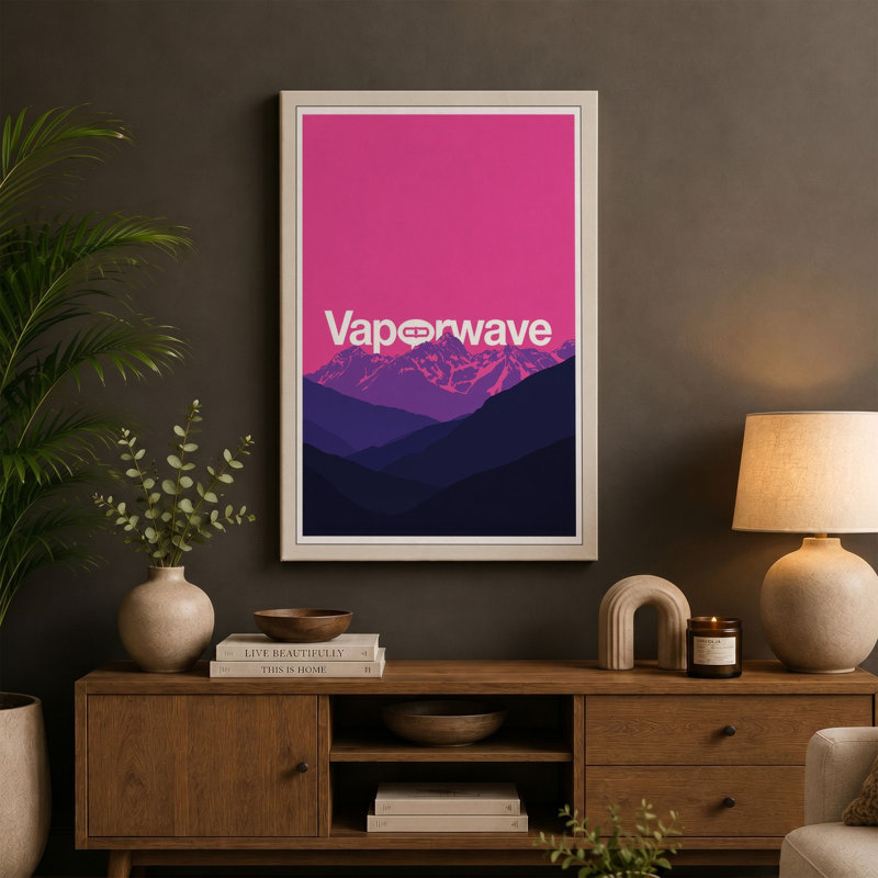 Vaporwave Mountains Retro - Wrapped Canvas, 24x16 - 61.0 x 40.6 cm, Terracotta Border