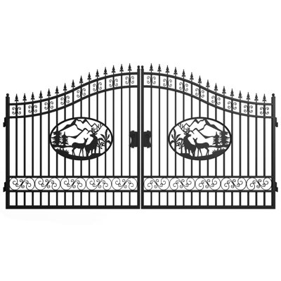 14 ft. W Dual Swing Steel Driveway Gate - Deer Design