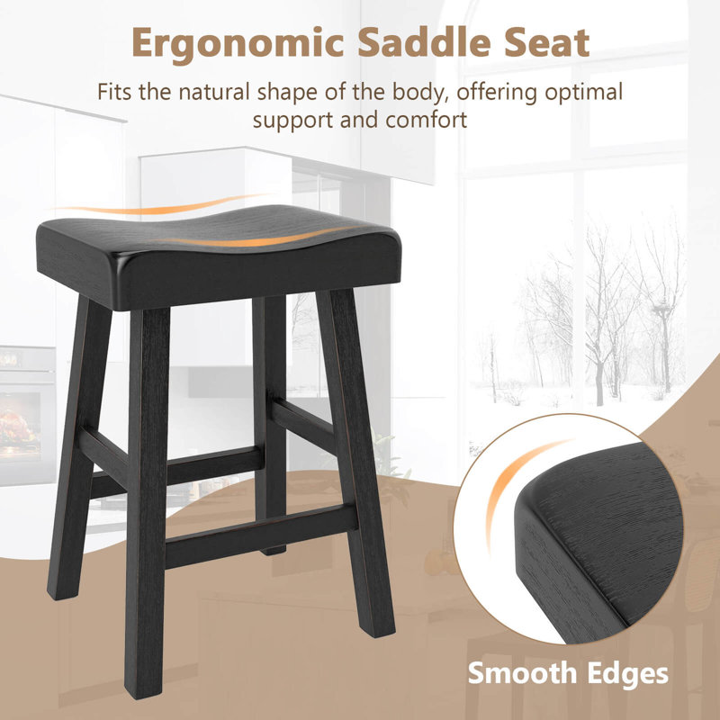24-inch Modern Solid Wood Saddle Stools With Curved Seats Footrests, 4