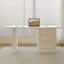 Bureau ovale en bois manufacturé blanc crème avec 2 tiroirs-108647268