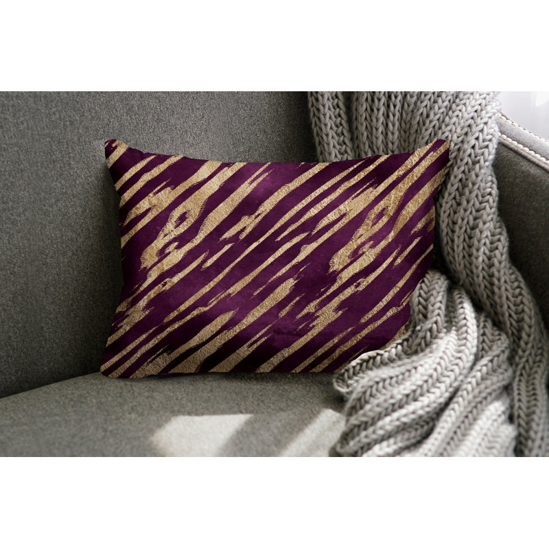 Coussin lombaire intérieur / extérieur abstrait Sana, Mauve / doré