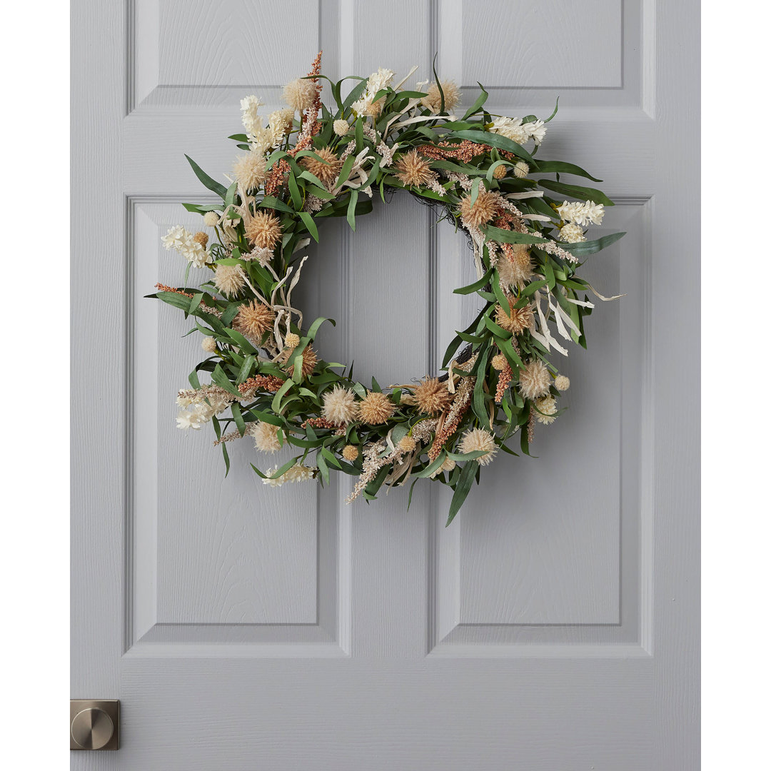 24" Faux Globe Thistle Medley Front Door Summer Wreath Primrue