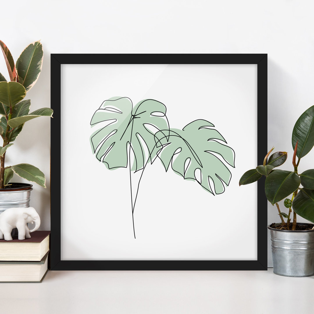 Gerahmtes Poster Monstera Leaves Line Art