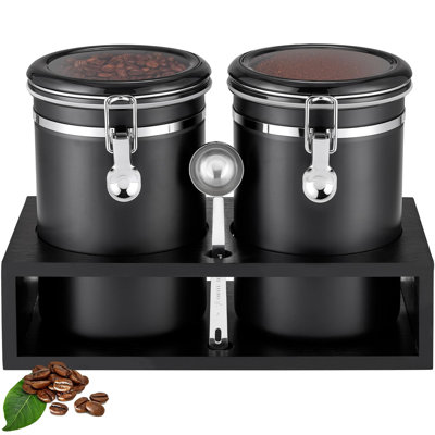 Contenants à café 2 x 63 oz avec tablette, contenant pour station de café en acier inoxydable 304 pour rangement de grains de café moulu avec pince et pelle verrouillables hermétiques, rangement pour contenants à céréales pour la cuisine
