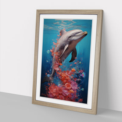 Dolphin Contemporary - Single Picture Frame Print on Wood