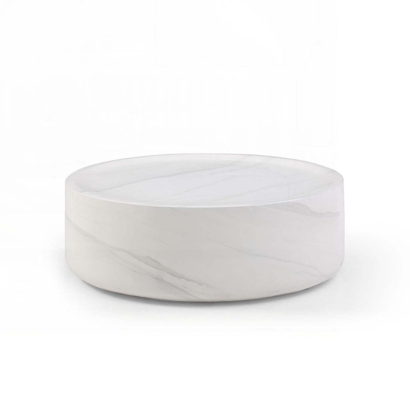 Marble Coffee Table With Fiberglass,Solid, 12.01" H x 35.43" L x 35.43" W, White