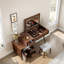 Bureau de coiffeuse 3-en-1 avec miroir basculant éclairé, armoire réglable, tiroirs et tabouret-241108445