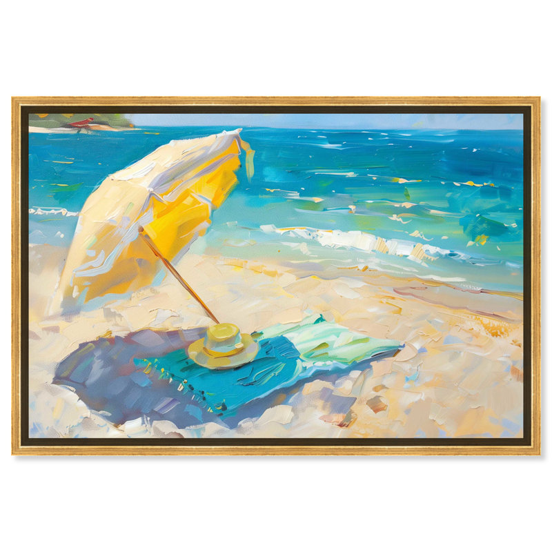 Morning Beach View Gold Framed Coastal Canvas Print