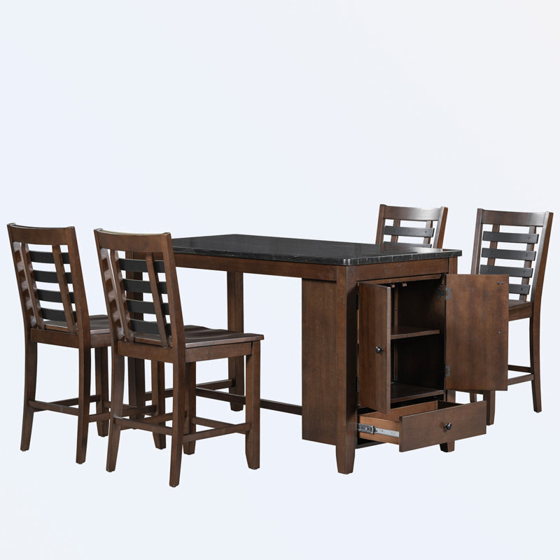 Bernave 4 - Person Four Leg Dining Set, Dark Walnut, Dark Walnut/Black