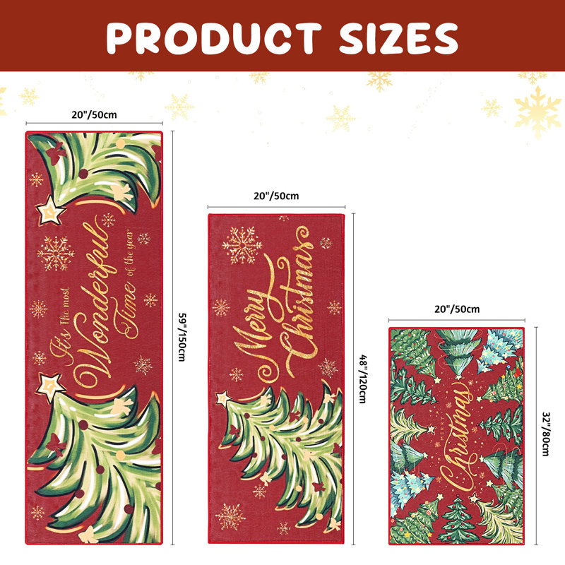Christmas Tree Kitchen Mat Runner Rug (Set Of 3)